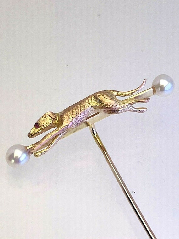 Racing Greyhound Brooch Pin Antiqued Brass great details & finish vintage 