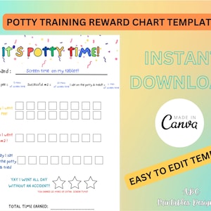 EDITABLE potty training reward chart template, printable potty training prize chart for kids, reward chart, edit with Canva,instant download