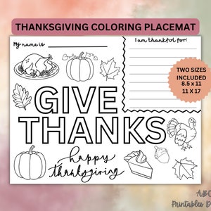 Printable Thanksgiving Placemats, 8.5x11 and 11x17, Thanksgiving Activities for kids, coloring, Thanksgiving placemat preschool
