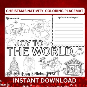 Christmas Nativity Coloring Placemat - Kid-Friendly Holiday Fun - Preschool Activity - Mess-Free Festive Learning - great for little artists