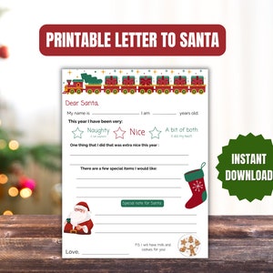 Druckbare Brief an den Weihnachtsmann Kinder Aktivität - Festlicher Urlaubsspaß für Kinder - Weihnachtswunschlistenvorlage - Sofortiger Download