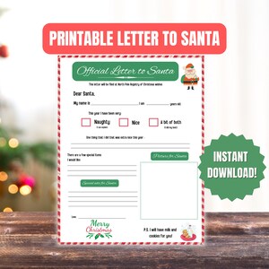 Druckbare Brief an den Weihnachtsmann Kinder Aktivität - Festlicher Urlaubsspaß für Kinder - Weihnachtswunschlistenvorlage - Sofortiger Download