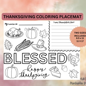 Printable Thanksgiving Placemats, 8.5x11 and 11x17, Thanksgiving Activities for kids, coloring, Thanksgiving placemat preschool