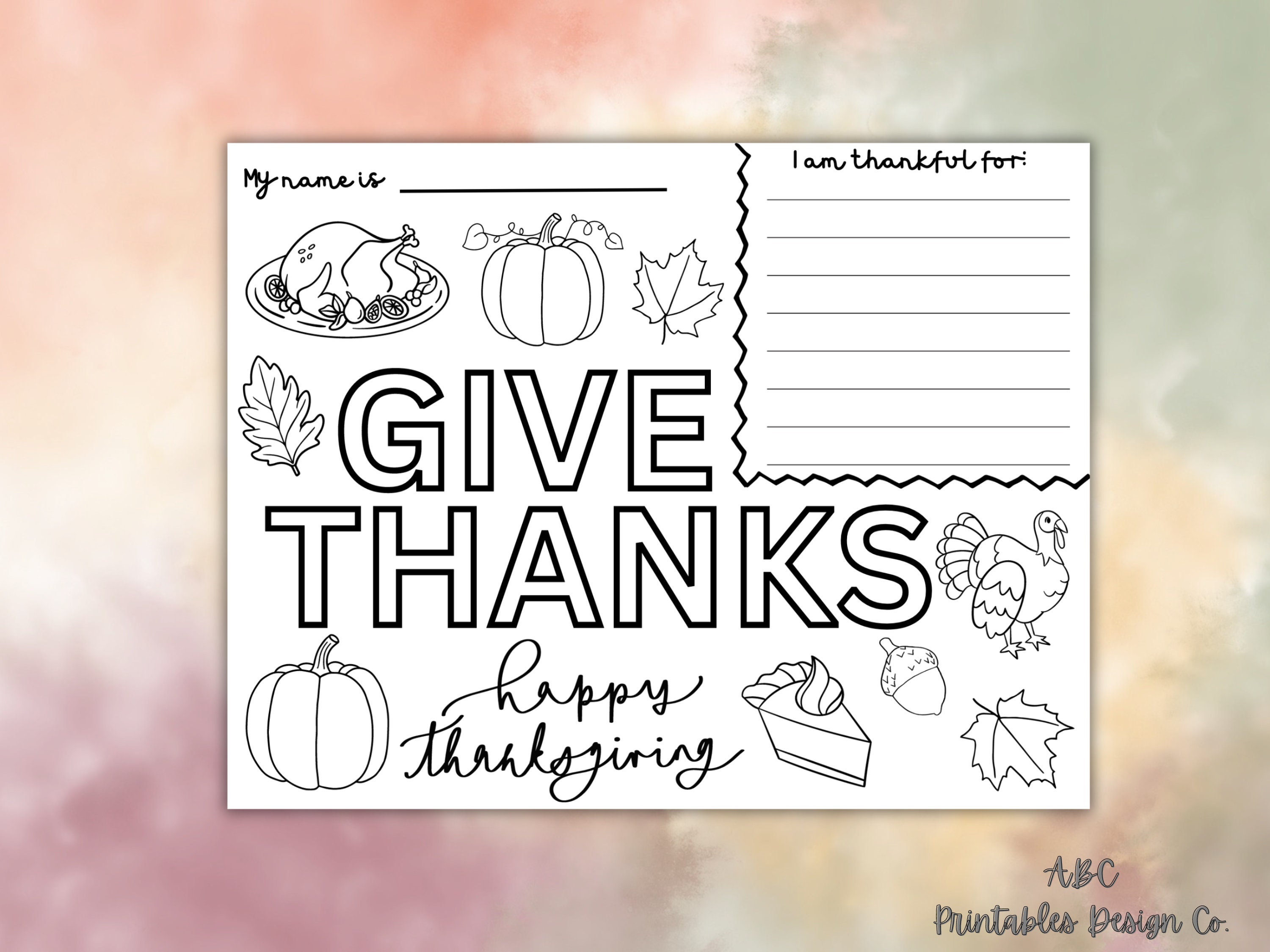Printable Thanksgiving Placemats, 8.5x11 and 11x17, Thanksgiving ...