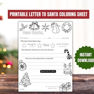 Druckbare Malvorlage Brief an den Weihnachtsmann - Festliche Aktivität für Kinder - Weihnachtswunschliste Spaß - Sofortiger Download