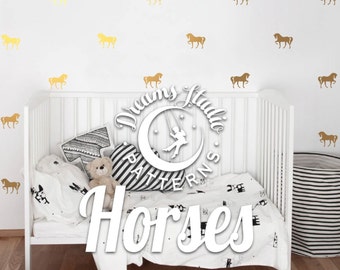 Adesivo da parete in vinile 4" modello cavallo, oro, rosa, set di 20, 50, 100 cavalli
