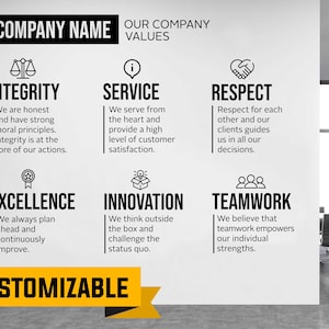 CUSTOMIZABLE COMPANY VALUES Wall Vinyl Decal, add your company name, motivational, inspirational