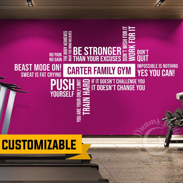 CUSTOMIZABLE decal for your gym, home gym, workout decal, inspirational fitness quotes, healthy lifestyle