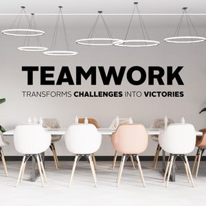 BIG OFFICE Wall Vinyl Decal "Teamwork transforms challenges into victories" motivational, inspirational textual decal