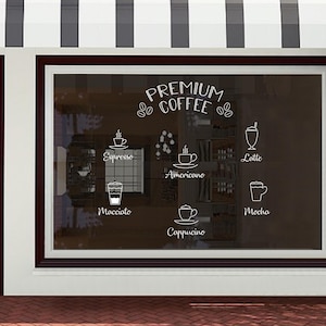 Customizable Coffee Shop Window Decal: Espresso, Latte, Cappuccino