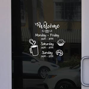 Orari di negozio personalizzati, orari di apertura, orari di apertura, decalcomanie dell'orario di lavoro per la vetrina del tuo ristorante caffee immagine 3