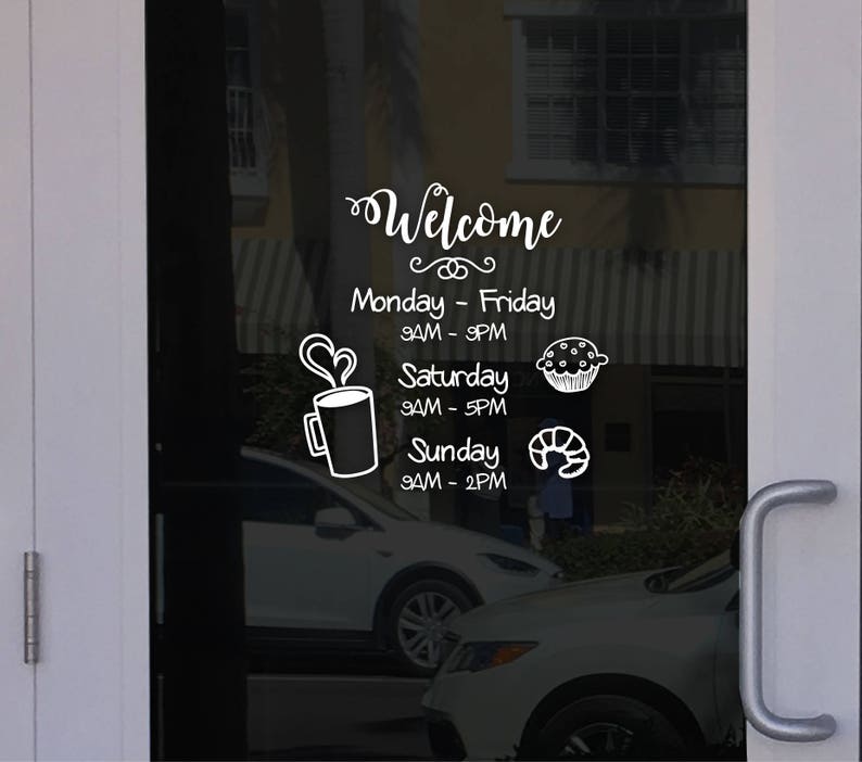 Orari di negozio personalizzati, orari di apertura, orari di apertura, decalcomanie dell'orario di lavoro per la vetrina del tuo ristorante caffee immagine 3