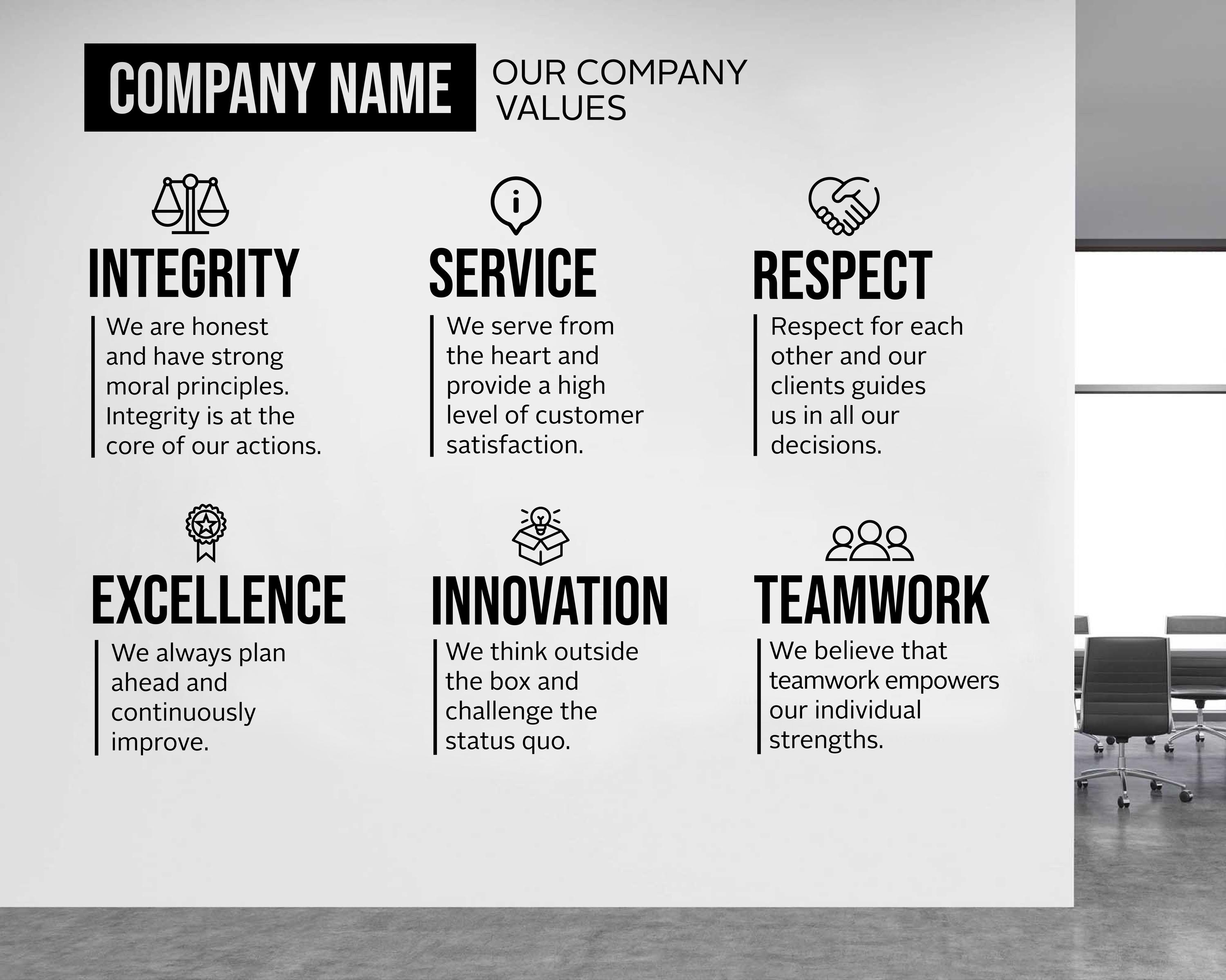 CUSTOMIZABLE COMPANY VALUES Wall Vinyl Decal, Add Your Company Name ...