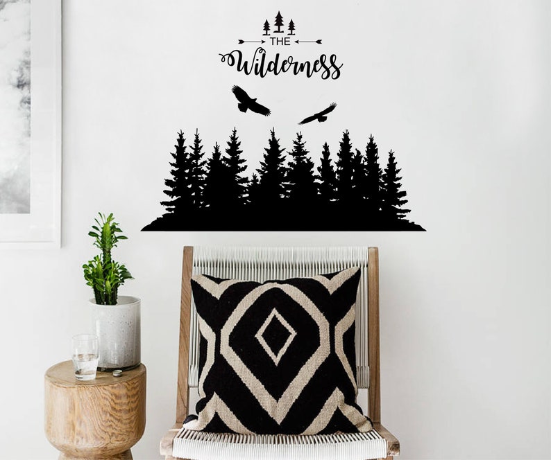 Wall Vinyl Decal Nature scene with eagles pine trees forest Etsy