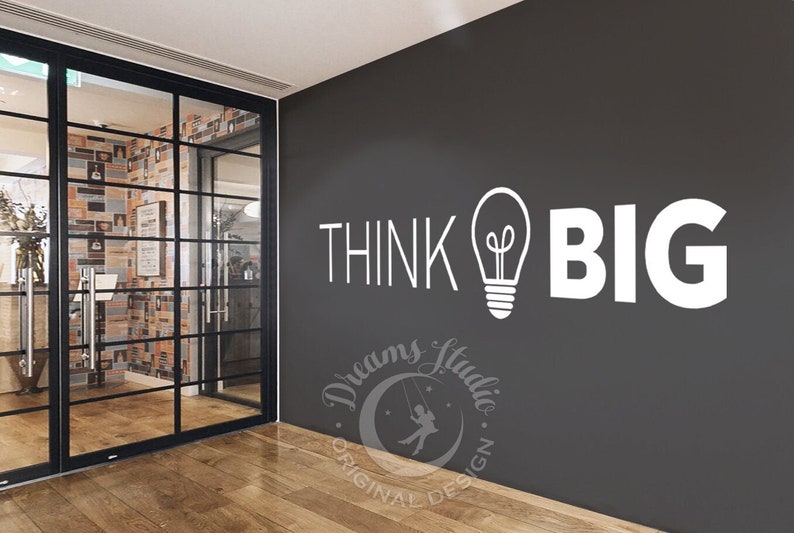BIG OFFICE Adesivo da parete in vinile Pensa in grande con lampadina motivazionale, ispiratrice immagine 1