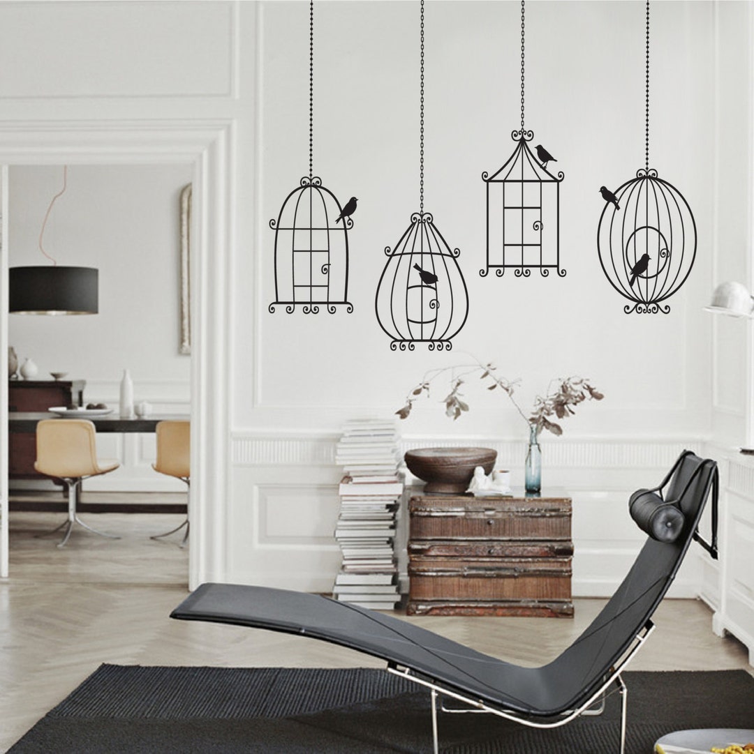 Wall Vinyl Decal Vintage Big Bird Cages With Birds Etsy