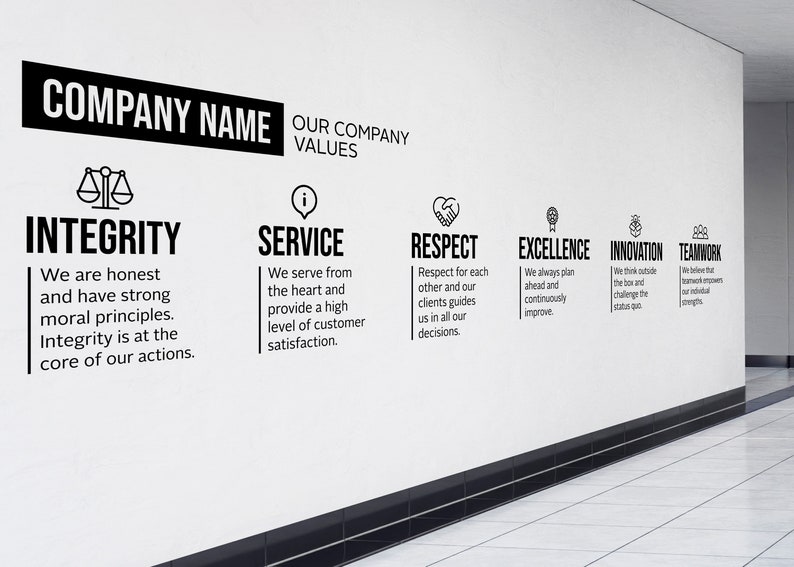 CUSTOMIZABLE COMPANY VALUES Wall Vinyl Decal, Add Your Company Name ...