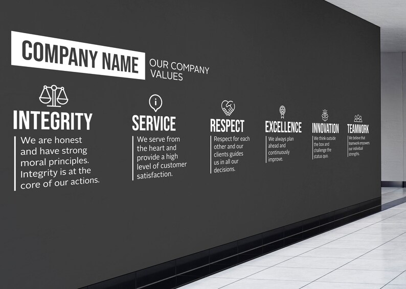 CUSTOMIZABLE COMPANY VALUES Wall Vinyl Decal, Add Your Company Name ...