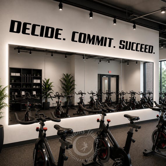 Decide Commit Succeed Gym Wall Decal, Motivational Fitness Quote, Home Gym Decor