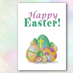 Druckbare Osterkarte, Frohe Ostern, Ostereier mit Kreuz, Jesus, Ostersonntag, PDF, Instant Download, 13x21 Karte, DIY Digital Download