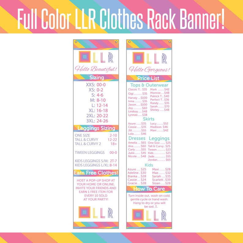 LLR Price tag Record and Measurement Chart Outfits Rack Banner Vinyl Banner with Metallic Grommets Queue Club Leggings Unicorn Boutique Clearly show Party Cover photograph regarding Lularoe Price List Printable referred to as LLR Price tag Record and Sizing Chart Dresses Rack Banner Vinyl Banner with Steel Grommets Queue Club Leggings Unicorn Boutique Display Occasion Cover