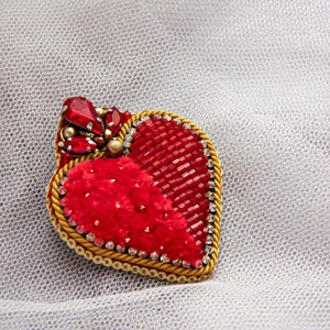 Sacred Heart brooch soft crystal red gift embroidered love chenille rhinestones