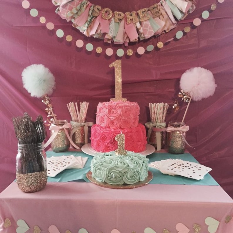 Paris Party Eiffel Tower First Birthday Photo Prop Pink and Silver Centerpiece Table Decoration Cake Topper