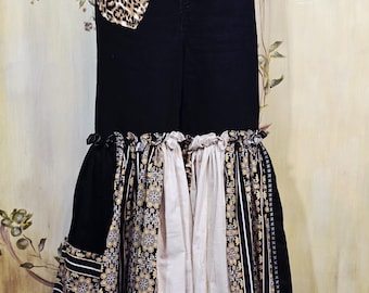 Uniquely Styled Upcycled Abercrombie & Fitch Wide Leg Jeans with Bell Bottoms.