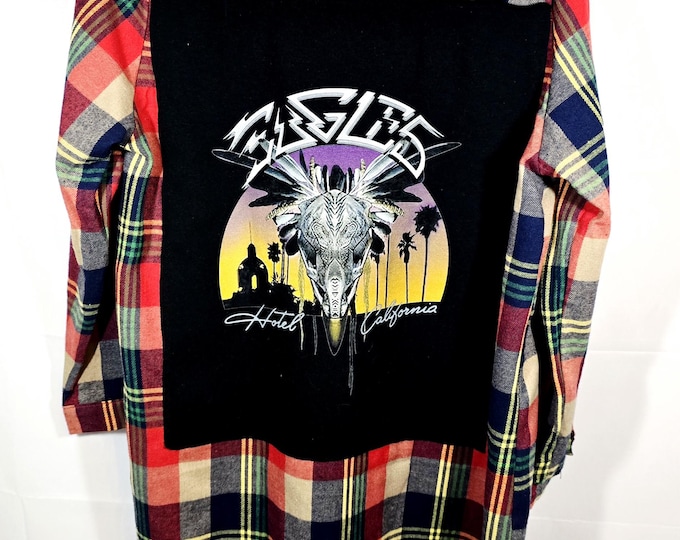 New Womens Large Flannel Extra Long Shirt with Eagles designed patch.
