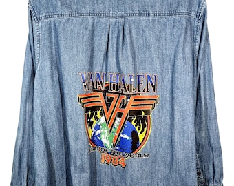 Upcycled Like New Van Halen Light Blue Cotton Long Sleave Shirt