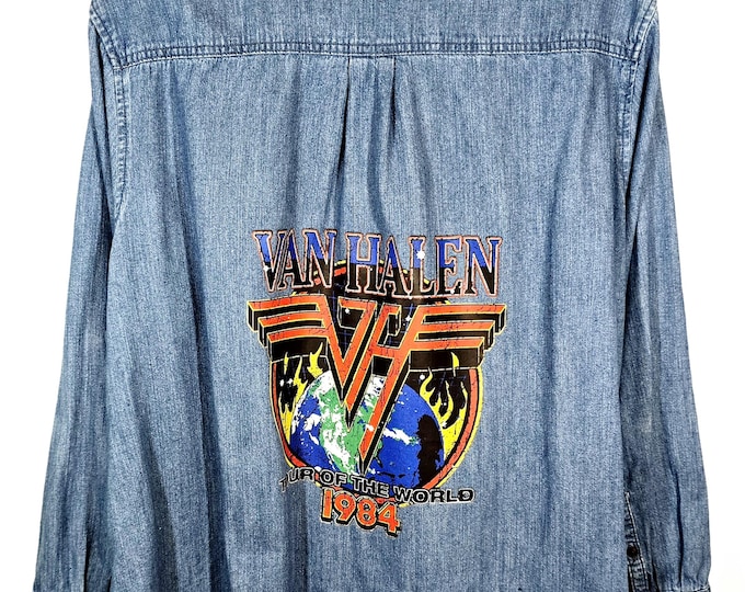Upcycled Like New Van Halen Light Blue Cotton Long Sleave Shirt