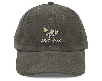 Stay Wild, schattige, trendy honkbalhoed, bloemen, vintage corduroy pet
