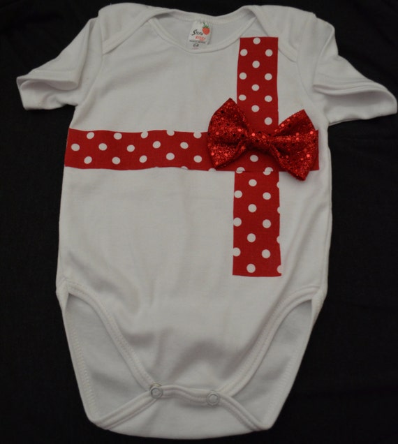 Items similar to Red and White Polka Dot with Red Bow Onesie on Etsy