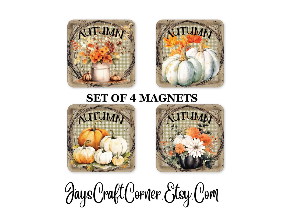 Set of 4 Primitive Pumpkin Wooden Magnet Autumn Wooden Magnet Gifts for ...