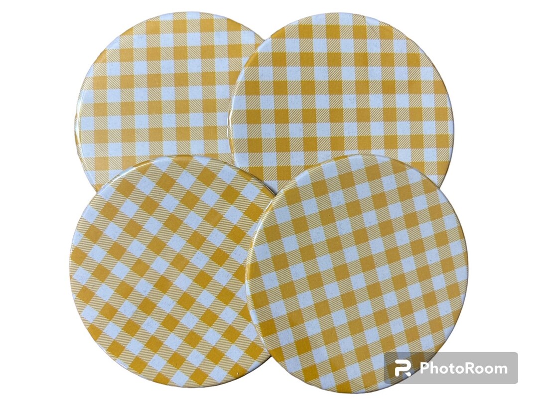 Golden Yellow Gingham Coasters Buffalo Plaid Coaster Set for Her ...