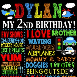 Planes, Trains, Automobiles birthday board 1st birthday or ANY AGE, 1st birthday custom chalkboard planes trains automobiles theme FREE 8x10