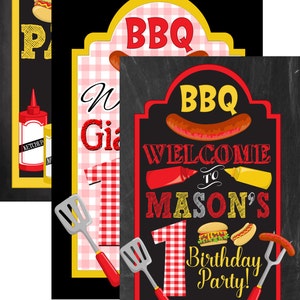 BBQ birthday welcome sign, backyard bbq party decor, birthday bbq decorations, custom bbq party props, picnic welcome sign bbq, SGNBBQ