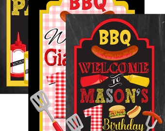 BBQ birthday welcome sign, backyard bbq party decor, birthday bbq decorations, custom bbq party props, picnic welcome sign bbq, SGNBBQ