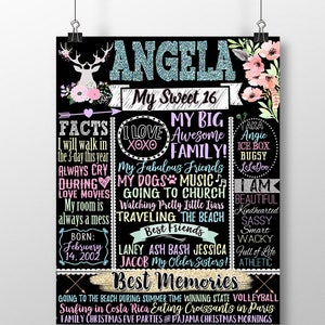 16 birthday board, 16th birthday sign, sweet 16 birthday boards, 16 birthday chalkboard style file, 16 years old, top 16th birthday ideas