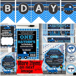 Little blue truck birthday, Little blue truck birthday party package, blue truck invitations, blue truck birthday board, truck decor