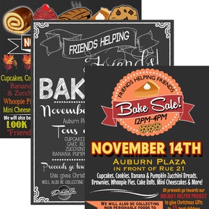 Bake Sale flyer, bake sale invitation, Fall bake sale, Christmas Bake Sale, Benefit bake sale,donation bake sale custom, INVRDM01