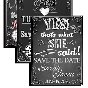 save the date invitations, custom save the dates, funny save the dates, modern save the date invite, yes thats what she said invite INVSTD01