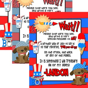 4th of july birthday ideas, custom kids fourth of july party decorations, red white and blue kids birthday party guest book sign, SGN4TH01
