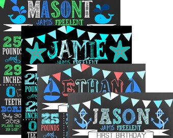 Aquarium birthday, nautical 1st birthday, under the sea birthday board style, boys nautical birthday sailboat, whale bday idea # BRDNAU03