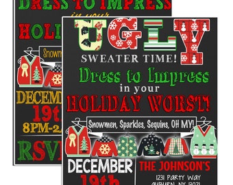 Ugly sweater Party invitation, holiday worst invite, ugly sweater party invites, modern ugly sweater invites, ugly sweater ideas, INVUGL01