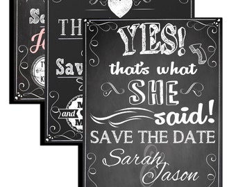 save the date invitations, custom save the dates, funny save the dates, modern save the date invite, yes thats what she said invite INVSTD01