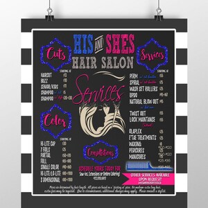 Hair Salon Menu, Hair Salon Chalkboard Style, Beauty Salon Pricing Sign