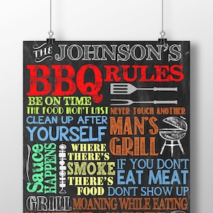 BBQ Rules Schild - Perfekt für den Vatertag!  Personalisieren Sie dieses Grillschild im Kreidetafel-Stil für Ihn, das Grillschild Custom BBQ SGNBBQ01