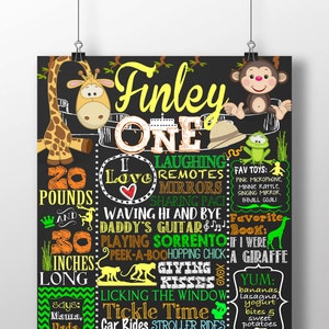 Jungle birthday, jungle 1st birthday board, Zoo birthday party, monkey 1st birthday, safari birthday sign, zoo party, jungle animalsBRDJGL05 image 1