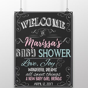 girl baby shower, girl baby shower decorations, baby shower welcome sign, love joy and wonderful dreams, pink & mint baby shower, SGNBAB01